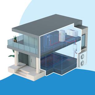 3d model of a house with a bisection to show the interior water lines