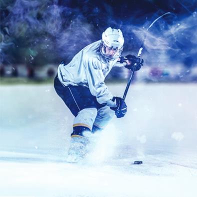 Hockey playing shooting a puck