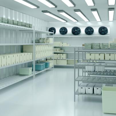 warehouse room with refrigeration units