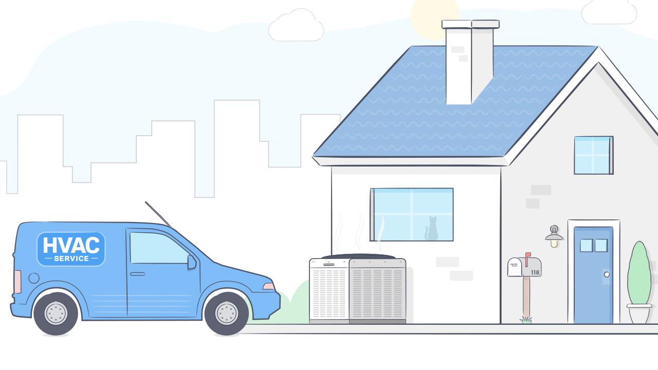 HVAC van pulling up to house
